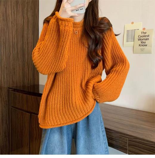 【孤品捡漏】（样衣）G95南瓜色灯笼袖粗针毛衣--喜出 商品图3