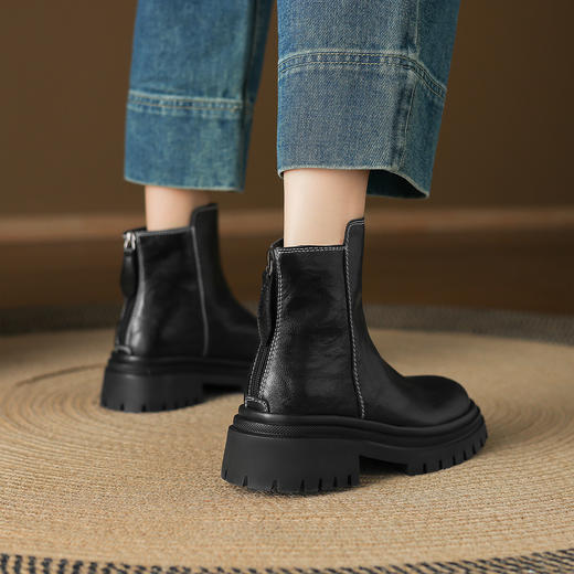 阿么手工女鞋增高厚底短靴2025新款复古拉链洋气时髦靴子女款5CM 商品图3