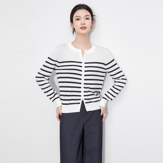 轻奢老钱风松弛，休闲条纹针织开衫毛衣WLZD-2511812 商品图2