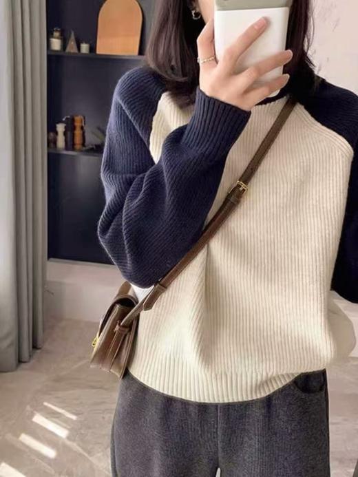 【孤品捡漏】G148藏青插肩袖拼色针织衫毛衣-喜出 商品图0