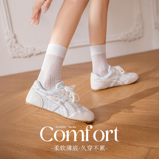 ZHR芭蕾德训鞋女夏季新款蕾丝网面透气小白鞋2025串珠蓝色女鞋 商品图1