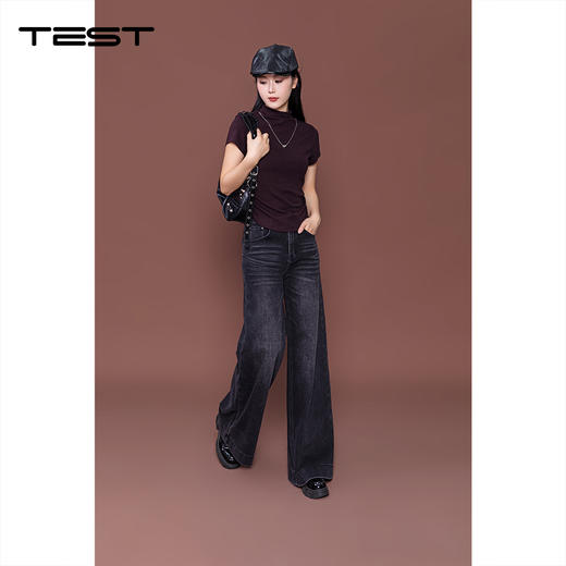 秋上新黑色高腰微喇轻松提升穿搭质感牛仔裤3253018 商品图4