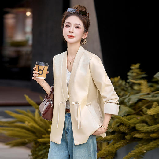 气质时尚休闲外套韩版2025秋季女装新款粉色显瘦洋气中式国风皮衣WAY2521 商品图3