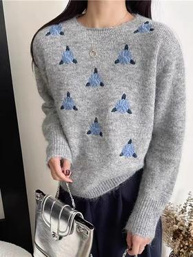 【孤品捡漏】G64灰色山茶花盘花刺绣毛衣-喜出