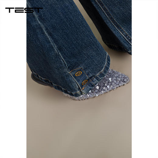 秋上新微喇版型深蓝色修身牛仔裤3253021 商品图7