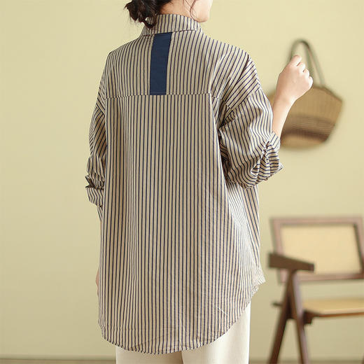 GYH 9368条纹衬衫拼接撞色休闲宽松显瘦大码衬衣 商品图3