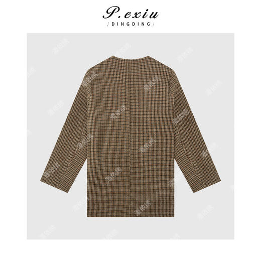 A008潘依绣丁丁宠粉【意式风范】羊驼毛绵羊毛复古格纹V领西装外套ZXA081 商品图2