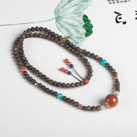 xy0578沉香+南红天河石项链