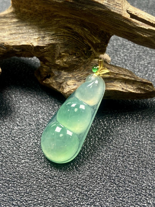 【FC0121】18K镶嵌翡翠冰种晴水福豆吊坠  冰润光泽  色泽甜美  福气满满 商品图2