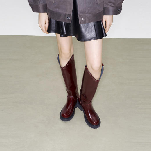 lost in echo2025早秋新款复古刺绣布洛克高筒一脚蹬骑士靴长靴女 商品图4