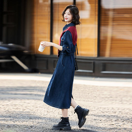 超好看披肩牛仔连衣裙，长袖时髦潮流裙子HR-EBDU926A 商品图2