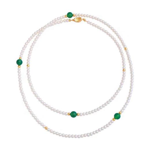 新中式绿色碧玉髓翡翠长款珍珠项链毛衣链 商品图4