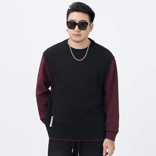 【DMH】大依优型大码男装假两件卫衣高街拼色简约长袖休闲上衣假两件落肩袖宽松加肥日系 商品图2