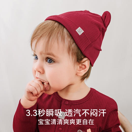 【婴童服配】嫚熙婴儿帽子新生儿红色小月龄胎帽无骨帽宝宝护囟门帽 商品图3