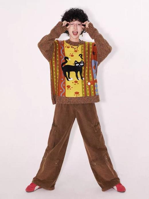 【孤品捡漏】（样衣）G74咖色疑惑小猫花纱毛衣-喜出 商品图1