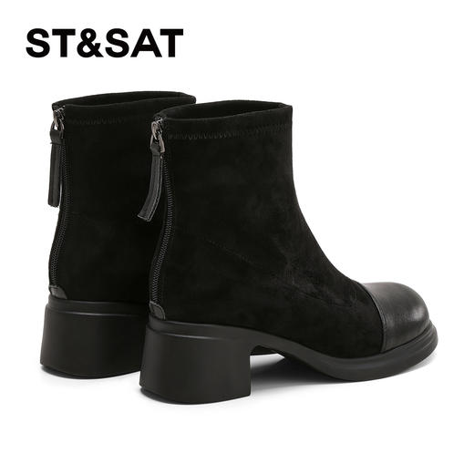 星期六优雅干练拼接显瘦粗跟短靴SSD4116CFH 商品图8