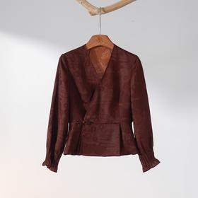 西子/红莨新梦23姆米非遗红云纱重磅桑蚕丝V领红色上衣/SYTJ483