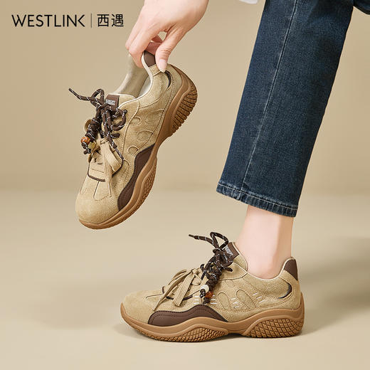 西遇厚底德训鞋女新款秋季复古美拉德双鞋带休闲鞋轻便运动鞋V1857124 商品图2