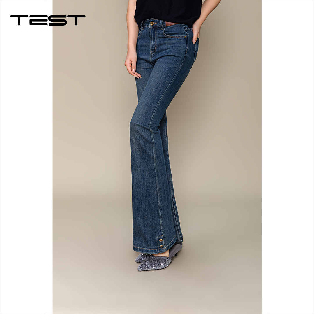 秋上新微喇版型深蓝色修身牛仔裤3253021