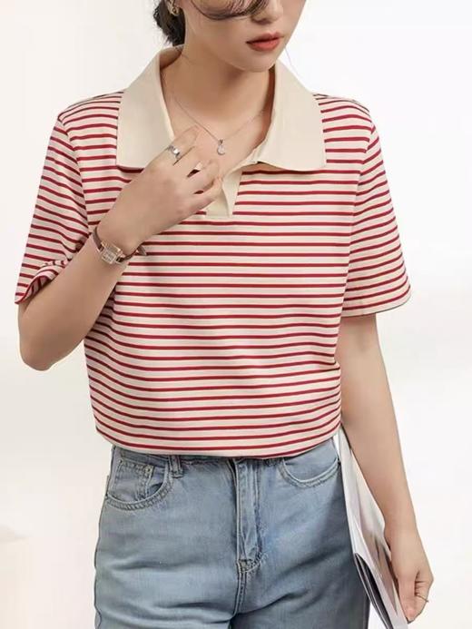 【孤品捡漏】（伊芙丽品牌）G106红色条纹宽松T恤-喜出 商品图3