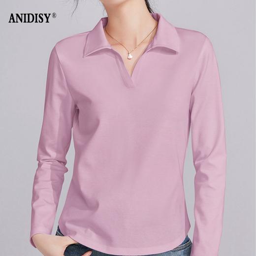 时尚翻领丝光棉长袖套头T恤 商品图2