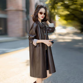 HR GSTX8093休闲风皮衣外套拼接中长款上衣