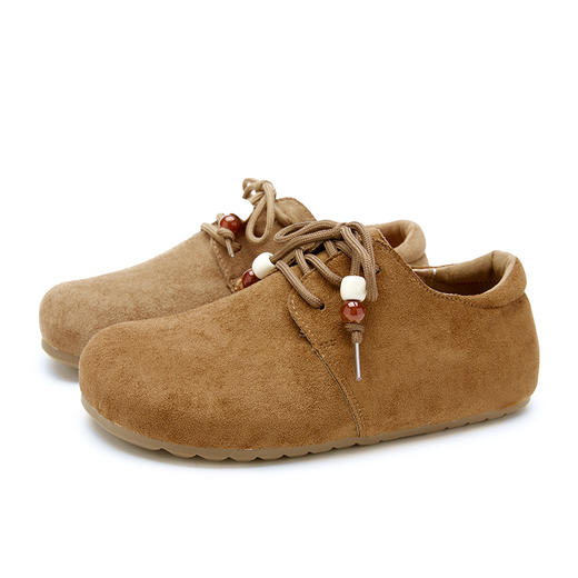 【限时秒杀】西遇平底勃肯鞋女新款秋季复古百搭袋鼠鞋圆头软底系带小皮鞋V1857061 商品图4