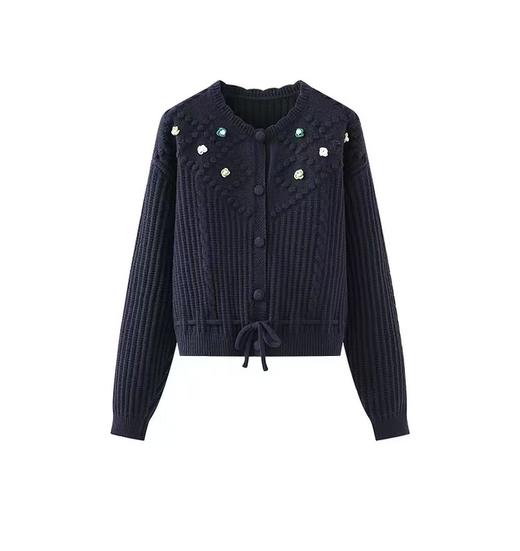 【孤品捡漏】G150藏青立体刺绣花朵针织毛衣-喜出 商品图1