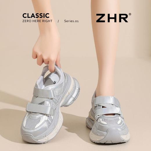 ZHR【厚底6.5cm】增高老爹鞋女夏季透气镂空运动凉鞋魔术贴休闲鞋 商品图7