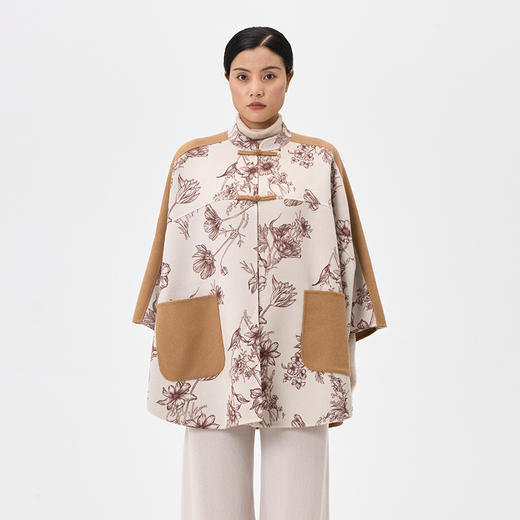 羊绒双面呢格桑花中式领斗篷  SJF97W350N 商品图4