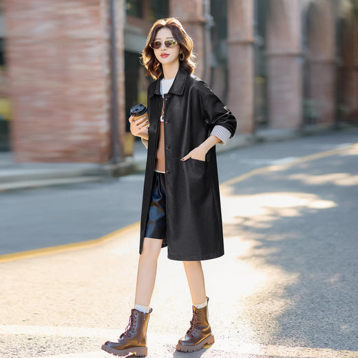 HR GSTX8093休闲风皮衣外套拼接中长款上衣 商品图3