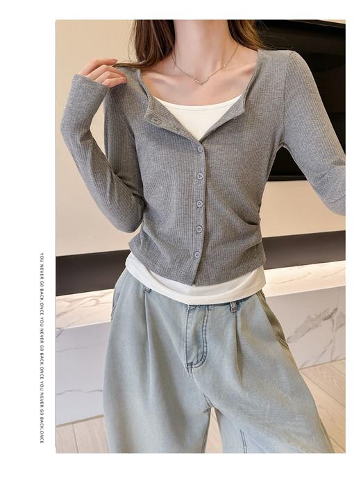 【YW】无忧购韩系ins百搭假两件纽扣正肩收腰长袖2605(截单后3-5天发货) 商品图11