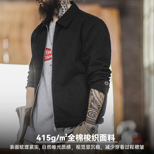 马登工装美式教练夹克翻领痞帅硬挺重磅短款黑色廓形纯棉外套男秋 商品图2