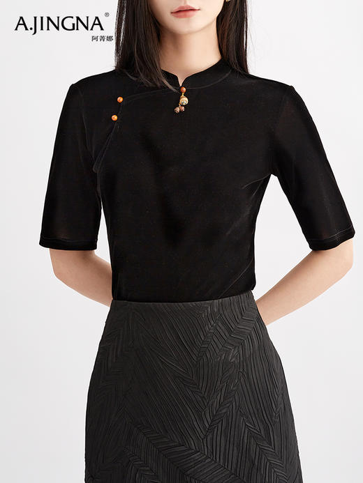 【国风雅致】阿菁娜新中式国风丝绒短衫F30Q201002 商品图3