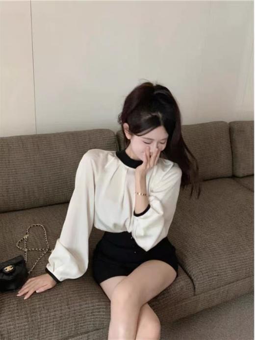 【孤品捡漏】（微瑕）G122珠光后飘带宽松长袖T恤-喜出 商品图1