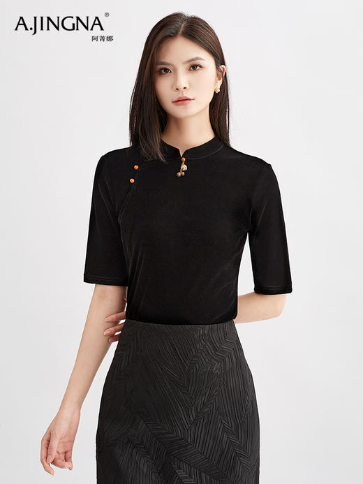 【国风雅致】阿菁娜新中式国风丝绒短衫F30Q201002 商品图2