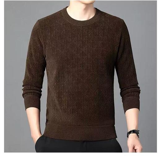 【孤品捡漏】G54男款咖色雪尼尔加绒圆领针织衫-喜出 商品图0