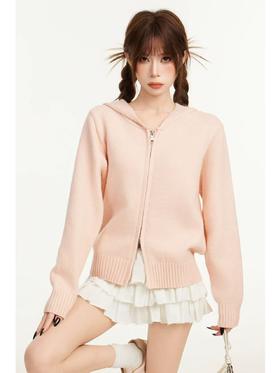 【孤品捡漏】（微脏样衣）G97桔粉连帽针织毛衣-喜出