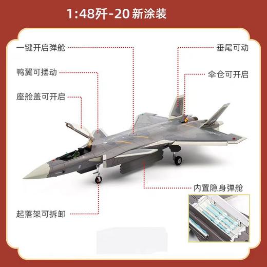 【长春航展、九三阅兵纪念品-新品重磅】特尔博-阅兵系列-歼20S黑色涂装 飞机模型合金仿真战斗机航模歼20S新涂装 商品图5