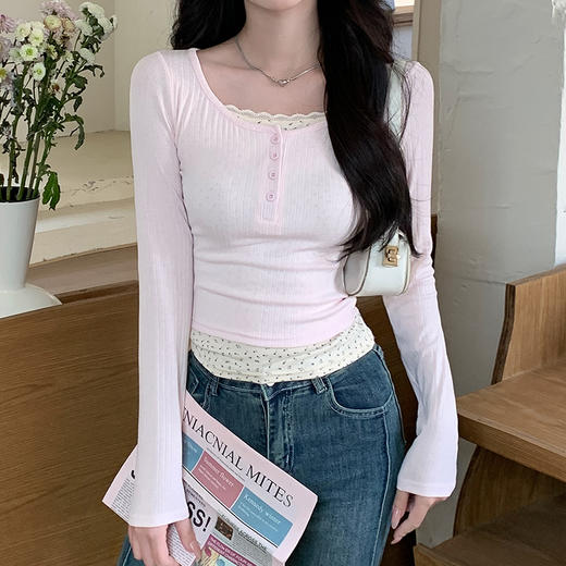 法式碎花假两件针织衫  2025秋冬新款修身显瘦U领高级感打底衫设计感纯欲上衣流行爆款 商品图4