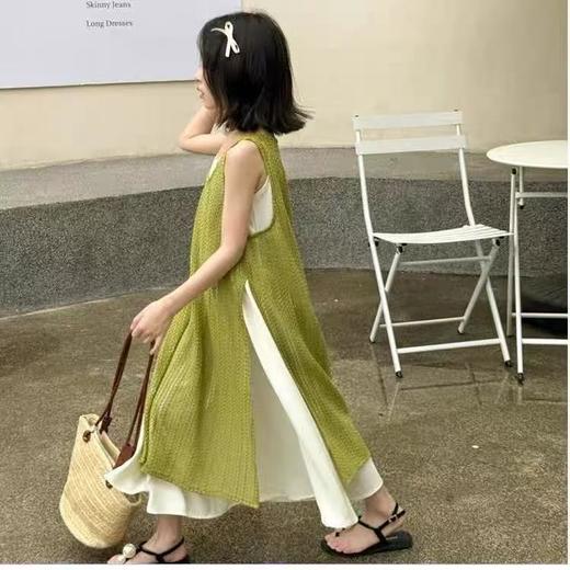 【孤品捡漏】G132女童绿色开叉针织叠穿搭配针织马甲-喜出 商品图1