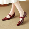 【预售5天】酒红色小跟尖头漆皮玛丽珍浅口舒适不累脚秋冬新款法式通勤两穿鞋DB&M6535 商品缩略图1
