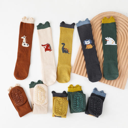 【A类宝宝点胶过膝袜！脚底防滑】秋季儿童袜子婴幼儿中筒卡通动物长筒袜男童女童室内防滑学步棉袜。ra 商品图1