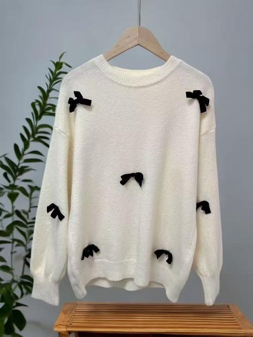 【孤品捡漏】（样衣）G85米色蝴蝶结针织毛衫-喜出 商品图1