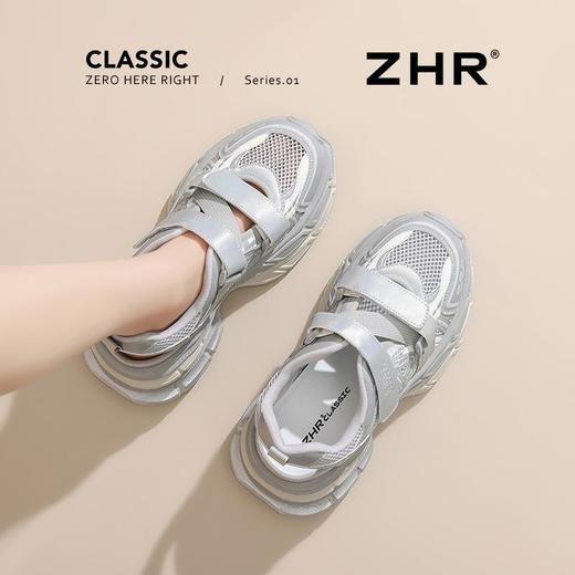 ZHR【厚底6.5cm】增高老爹鞋女夏季透气镂空运动凉鞋魔术贴休闲鞋 商品图6