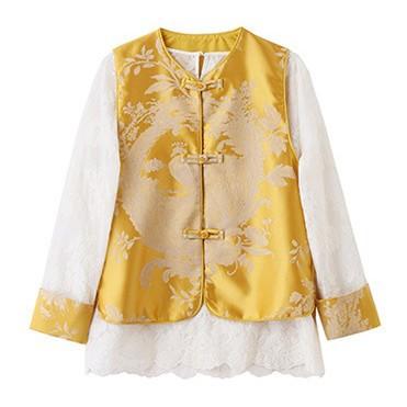 HR CPYY8118新中式提花缎面盘扣马甲蕾丝两件套 商品图4