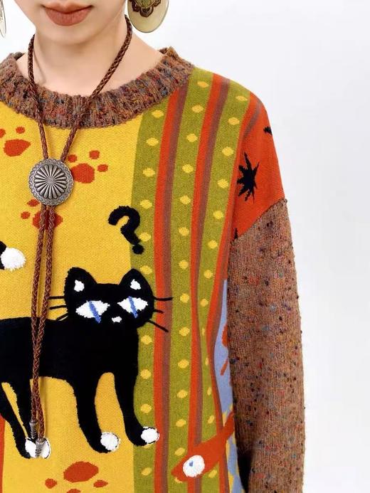 【孤品捡漏】（样衣）G74咖色疑惑小猫花纱毛衣-喜出 商品图2