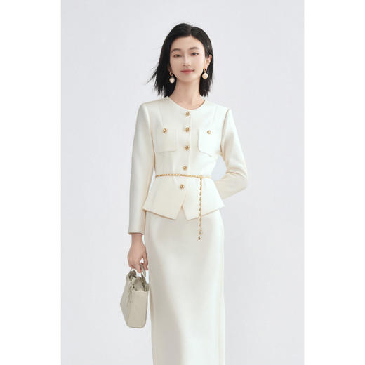 米思阳2026春季法式名媛风复古千金小香风短外套收腰显瘦高腰直筒半身裙女4371 商品图2