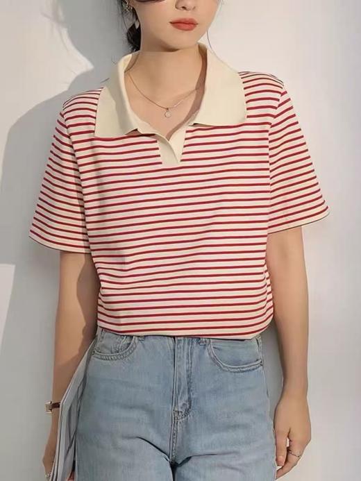 【孤品捡漏】（伊芙丽品牌）G106红色条纹宽松T恤-喜出 商品图2