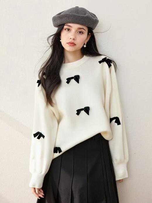 【孤品捡漏】（样衣）G85米色蝴蝶结针织毛衫-喜出 商品图0